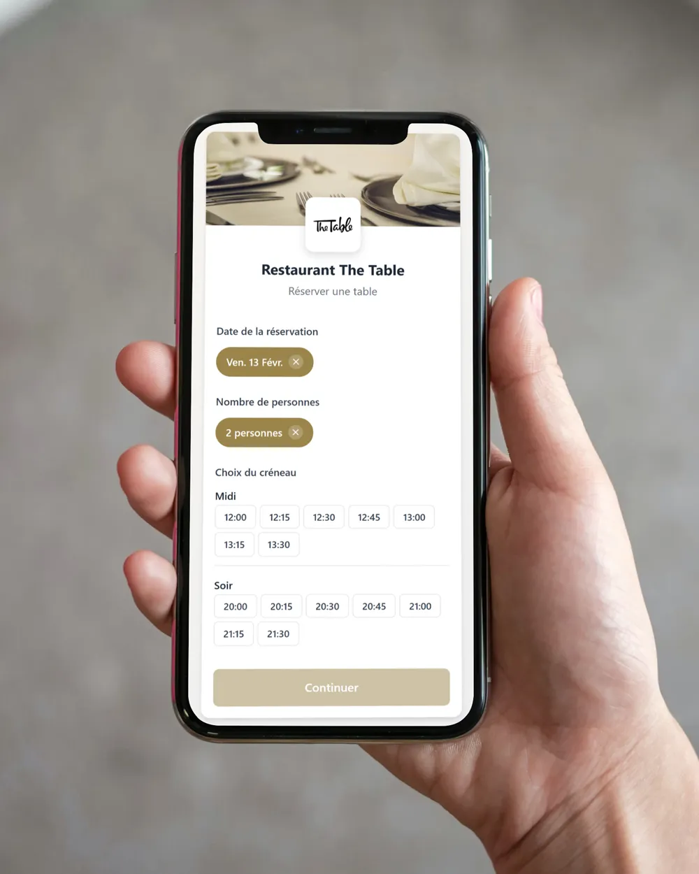 Diiing booking widget displayed on a smartphone